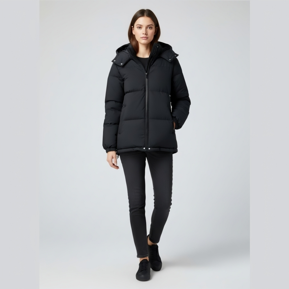 Women's Warm Thick Black Hooded Puffer Jacket (Or Men's)